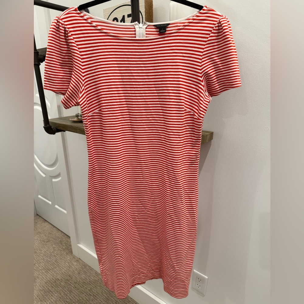 Ann Taylor Red and White Sheath Midi Dress